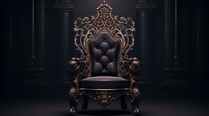 Throne Chair Isolated isolated on dark background. black royal chair, 3d render