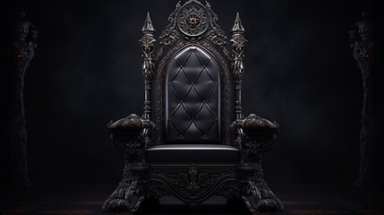 Throne Chair Isolated isolated on dark background. black royal chair, 3d render