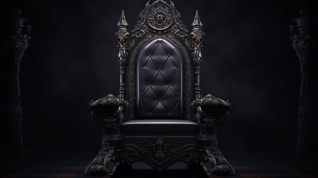 Throne Chair Isolated isolated on dark background. black royal chair, 3d render