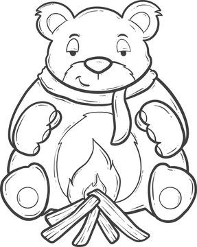 cute bear with bonfire outline