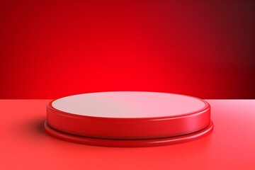 Banner with 3D podium and red gradient background, ideal for product promotions. Generative AI