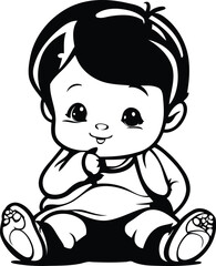 Cute little baby boy sitting on the floor. Vector illustration.