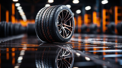 Shiny tires and modern wheels, car parts, Generative AI