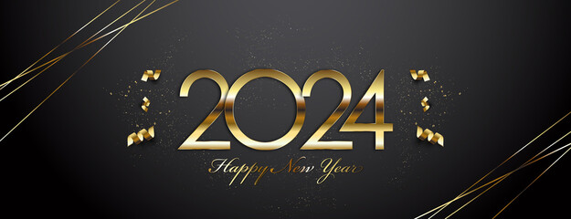 Fototapeta na wymiar 2024 Happy New Year, Golden Greeting Card