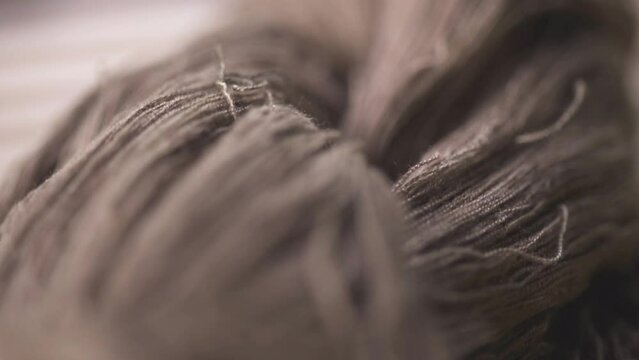 Close up of yarn of natural brown cotton