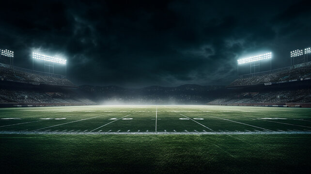 Design a stunning photograph that captures the magic of an American football field at night