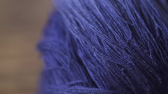 Close up of yarn of natural blue cotton