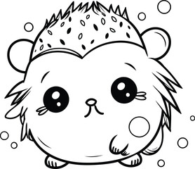 Cute little hedgehog. Black and white vector illustration for coloring book.