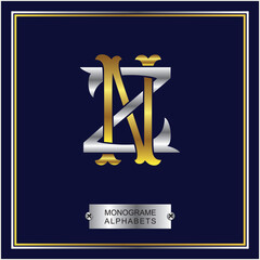 Luxury Logo set Calligraphic Monogram design for Premium brand identity. gold and silver Letter on Dark Blue background Royal Calligraphic Beautiful Logo. Vintage Drawn Emblem	