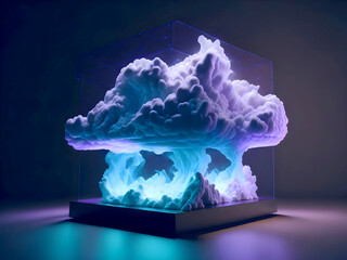 Digital holographic information technology web futuristic cloud in glass and digital data flow. Generative Ai