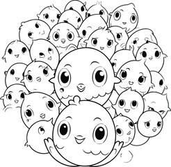 Black and White Cartoon Illustration of Cute Baby Animal Characters Group for Coloring Book