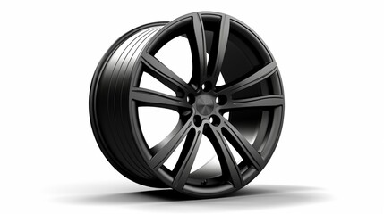 Clipping path. Black Wheel super car isolated on White background view. Movement. Magneto wheels