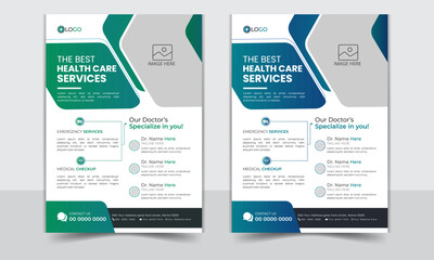 healthcare or medical flyer design template| Corporate healthcare Brochure design, cover modern flyer layout poster, colors variations flyer in A4 - obrazy, fototapety, plakaty
