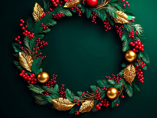 Fototapeta na wymiar Christmas wreath made of berries and evergreens.