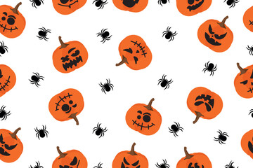 Happy Halloween with pumpkins and spider. Seamless pattern. Vector illustration. Vector 