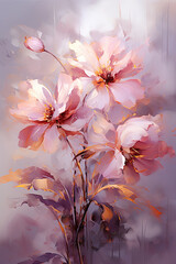 a painting of pink flowers in a vase.   Acrylic Painting of a Pink color flower, Perfect for Wall Art.