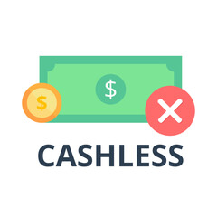 Cashless vector. Not accept banknote and coin. Finance and business concept.