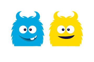 A collection of funny monsters or animals. A set of cute fantasy or fairy tale creatures. Cartoon characters isolated on background. Bright color children vector illustration in flat style