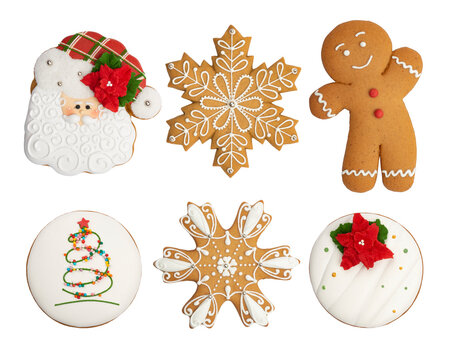 Set of different colorful gingerbread Christmas cookies
