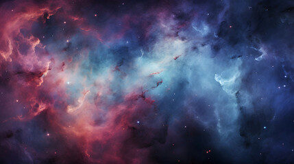 A colorful and colorful nebula with stars, in the style of dark cyan and crimson, light violet, and indigo - obrazy, fototapety, plakaty