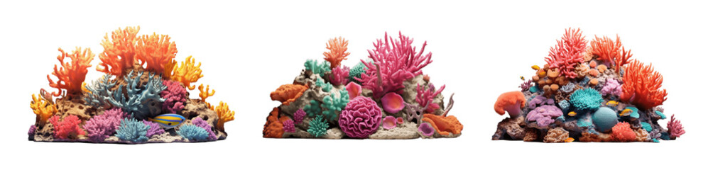 Collection of set Coral reef isolated on transparent background. PNG file, cut out