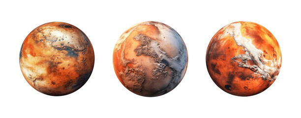 Collection of set Mars planet isolated on transparent background. PNG file, cut out