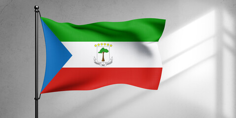 Equatorial Guinea national flag cloth fabric waving on beautiful sky Background.