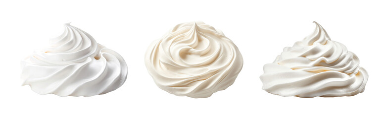 Collection of set Whipped cream isolated on transparent background. PNG file, cut out