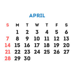 April 2024 month calendar. Vector illustration.