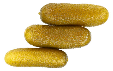 Pickled cucumbers isolated on a white background. Top view.