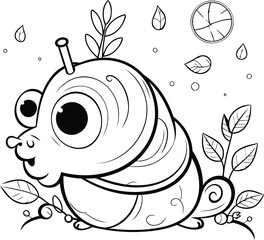 Cute cartoon snail. Coloring page for children. Vector illustration