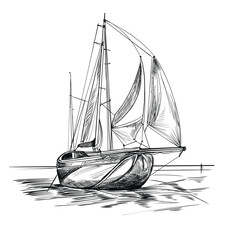boat ink drawn yacht hand sketch illustration outline stock vector illustration