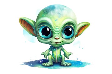 cute little green alien on white background illustration