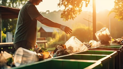 A person with ecological awareness correctly sorting waste for better waste management and recycling in the world, Generative AI