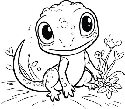 Coloring book for children. little frog and flowers. Vector illustration.