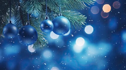 Fototapeta na wymiar blue christmas background with balls xmas celebration - by generative ai