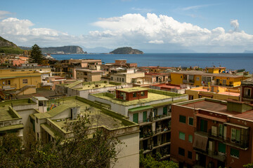 Fototapeta na wymiar Bagnoli popular coastal tourist district of the city of Naples near Fuorigrotta and Pozzuoli. Bagnoli is part of the Campi Flegrei for its volcanic nature due to Vesuvius with frequent earthquakes 