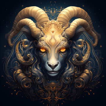 Goat head art image, symbol of Capricorn.