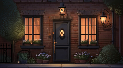 sweet home facade entrance cozy background - by generative ai