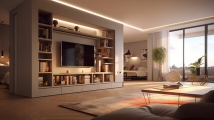 Appartamento, Rendering 3d progetto, interni 1, Generative AI.