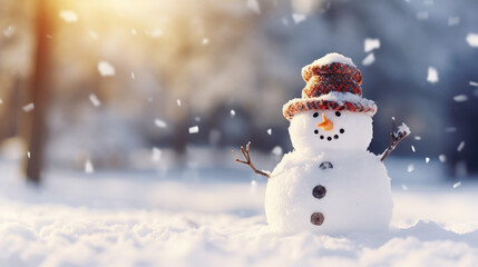 Naklejka na ściany i meble snowman winter background snowy December - by generative ai