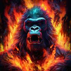 fire flame spirit animal gorilla in the jungle shamanism - by generative ai