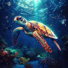 Fototapeta premium green sea turtle swimming spirit animal - by generative ai