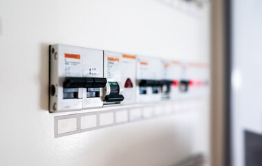 Close-up view of switches on fuse board.