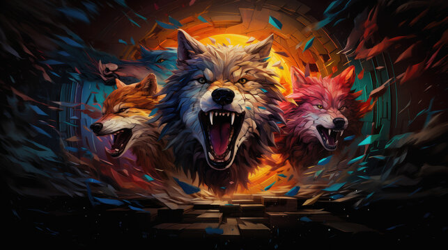 wolf pack spirit animal shamanism wallpaper background - by generative ai