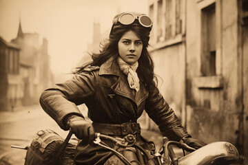 Fototapeta na wymiar Young beautiful woman pilot 19th century
