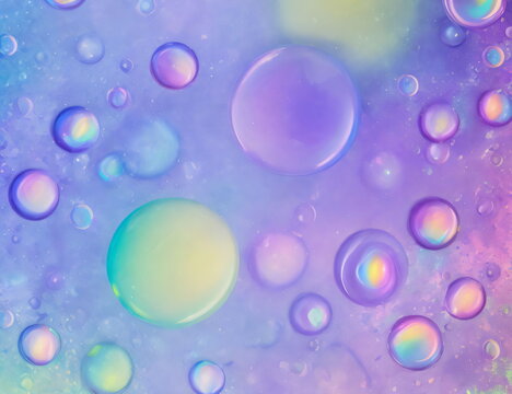 Abstract wallpaper background with flying bubbles on a colorful background.