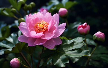 Pink Lotus Flower Amidst Verdant Foliage