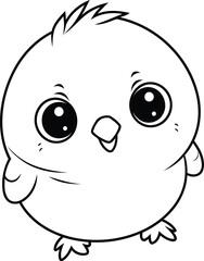 Black and White Cartoon Illustration of Cute Little Bird Animal Character