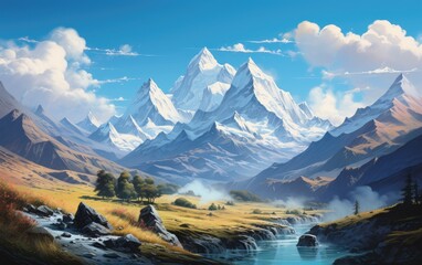 Majestic Mountains and a Remote Waterfall Landscape.